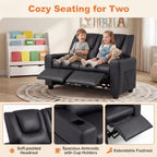 HONEY JOY 2-Seater Kids Recliner, Double Toddler Loveseat Sofa w/2 Cup Holders, 2 Side Pockets, Adjustable Backrest & Footrest, PU Leather Children Couch for Boys Girls Age 3+ (Black)