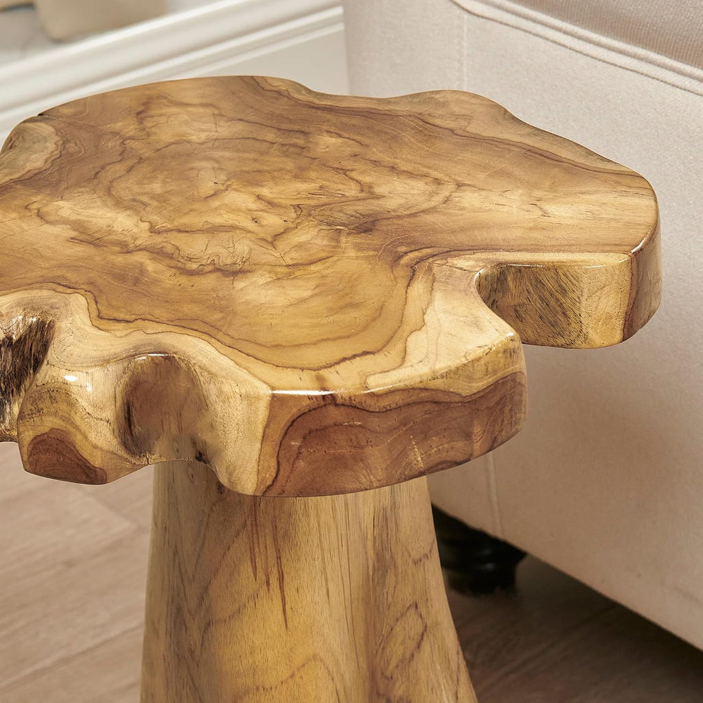 Greenage Solid Teak Wood Plant Stand 15.5" x 15.5" x 19.5" H | Rustic Live Edge End Table for Living Room Bedroom | Tree Stump Style Side Table for Coffee or Courtyard Decor