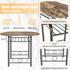 JUMMICO 3-Piece Wooden Round Table & Chair Set, Space Saving Kitchen Breakfast Nook Wood Grain Tabletop with Metal Frame and Built-in Wine Rack for Kitchen, Dining Room (Walnut/Black)