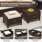 Tangkula 2 Pieces Outdoor Patio PE Wicker Ottomans with Removable Cushions, Outdoor Furniture for Additional Seating, Footrest and Side Table, Outdoor Footstools for Porch, Garden and Backyard