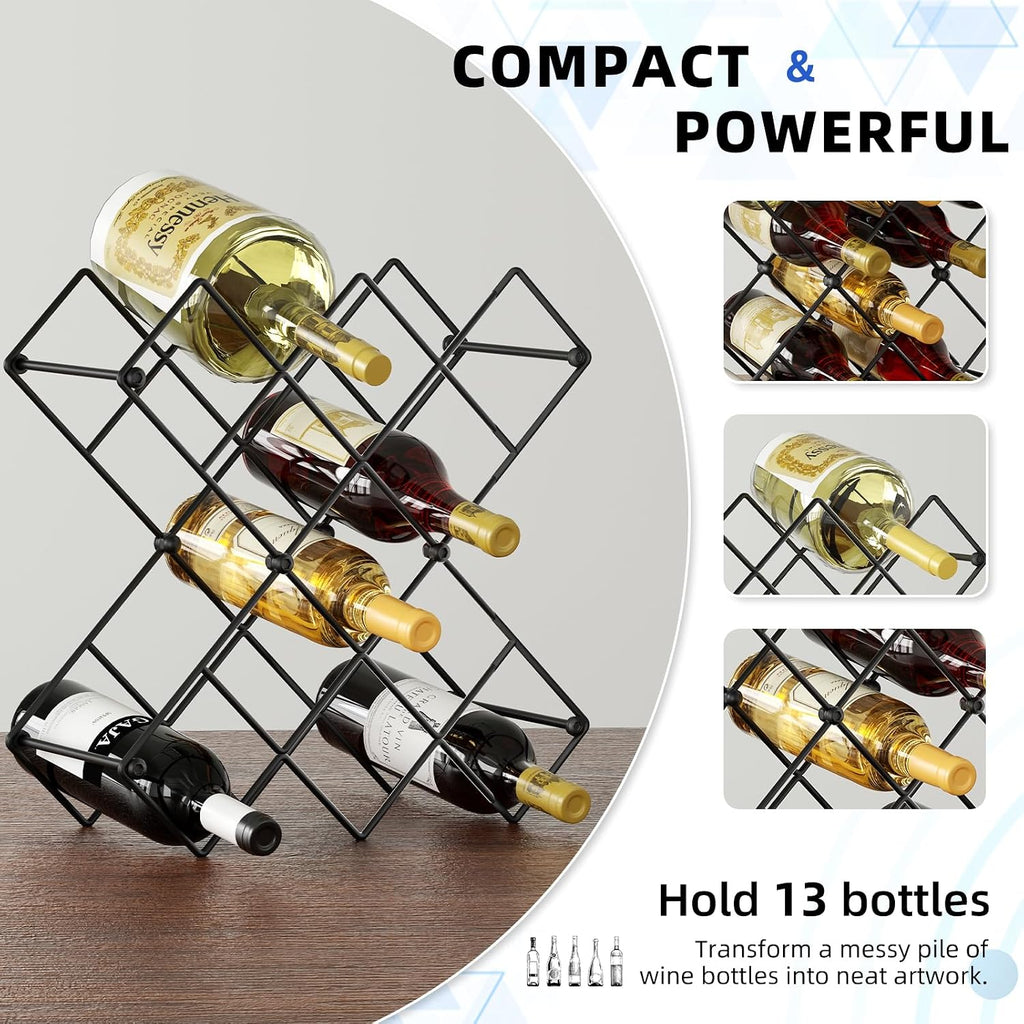 Wine Racks Countertop - 13 Bottles Wine Bottle Holder - 5 Tier Metal Small Wine Rack for Cabinet, Pantry,Kitchen,Bar (Black)