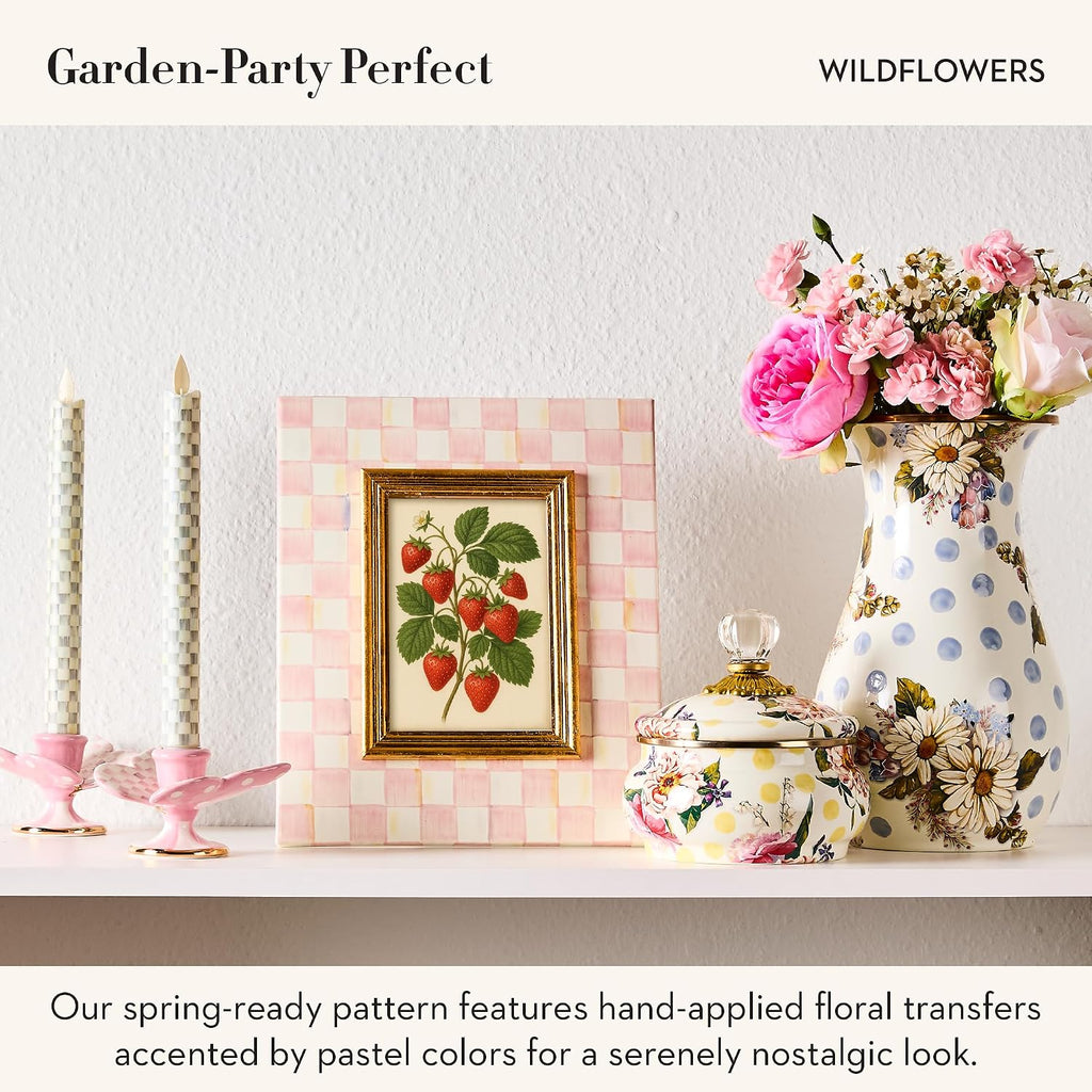 MACKENZIE-CHILDS Tall Enamel Vase, Unique Flower Vase Decor for Living Room, Wildflowers Pink