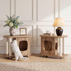 Tribesigns End Table, Sofa Side Table with Scratching Posts and Cat Bed | Oval, 360° Swivel Caster Wheels, Multifunctional Design, for Bedroom Living Room, White and Brown