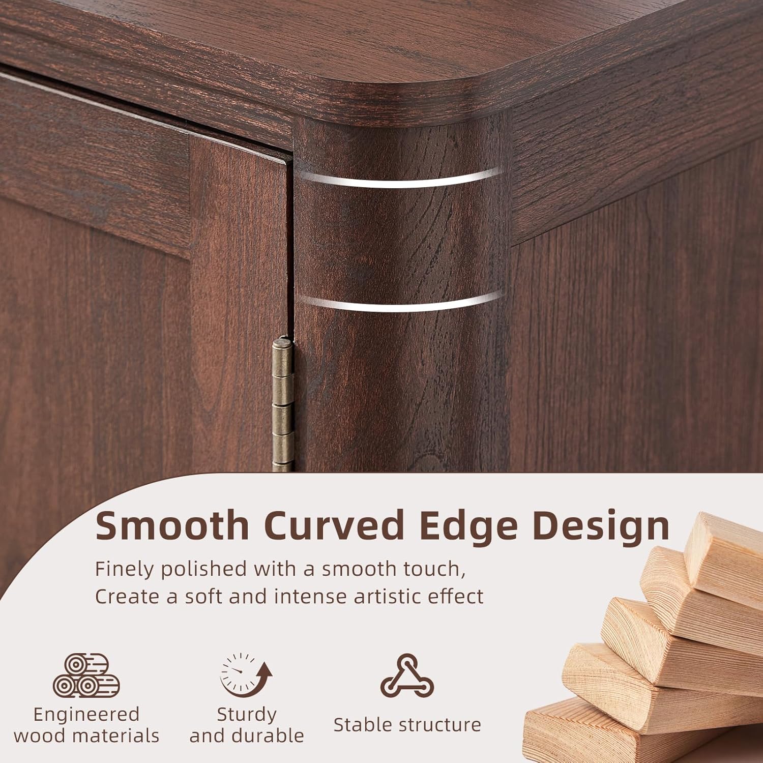 Joaxswe Sideboard Buffet Cabinet with Storage, 31.5" Arc-Shaped Credenza with 2 Doors & Adjustable Shelves, Mid Century Modern Coffee Bar Storage Cabinet for Kitchen, Living Room, Entryway, Walnut