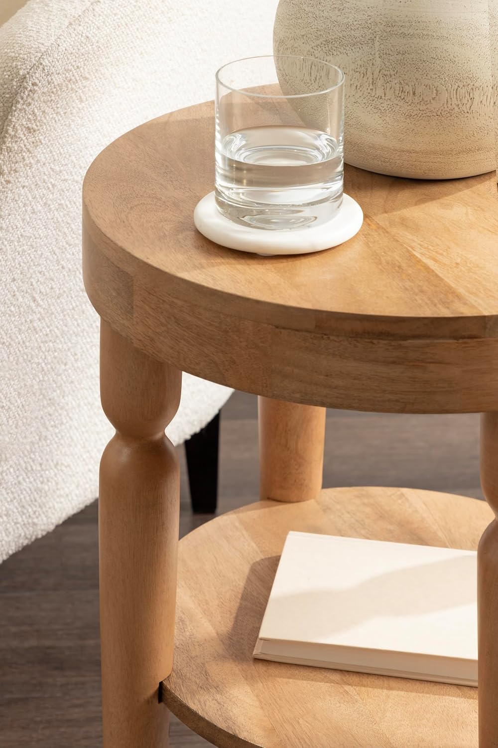 Kate and Laurel Ardentown Modern Round Wood Side Table, 16 x 16 x 24, Natural Wood, Turned Leg Two-Tier End Table for Use as a Bedroom Nightstand or Living Room Plant Stand Table