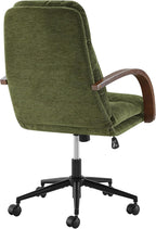 KISLOT Home Office Desk Chair, Ergonomic Office Chair with Lumbar Support, Adjustable Swivel Computer Chair with Wheels, Fabric Executive Task Chair with Wood Arms, Moss Green