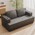 Homall 67” Boneless Sofa Couch with 2 Pillows Extra Deep Seats, Corduroy Fabric 3 Seater with Cup Holder & Storage Pocket Upholstered Floor Easy Installation (Grey, Loveseat)