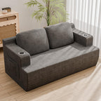Homall 67” Boneless Sofa Couch with 2 Pillows Extra Deep Seats, Corduroy Fabric 3 Seater with Cup Holder & Storage Pocket Upholstered Floor Easy Installation (Grey, Loveseat)