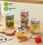 6 Pack Overnight Oats Containers with Lids, Wide Mouth Mason Salad jars 16oz, Glass Jar with Airtight Lids, Salad Meal Prep Jars for Food Storage, Overnight Oats Jars for Milk, Fruit