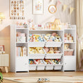 FOTOSOK Toy Storage Organizer with 8 Toy Bins, Toy Organizer Kids Bookshelf with 6 Storage Cubbies, Stuffed Animal Storage Organizer, Playroom Storage and Toy Chest, White