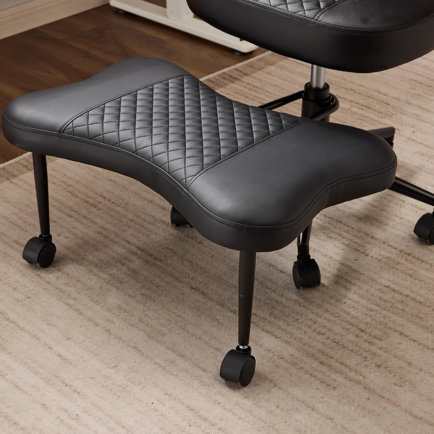 Ergonomic Meditation Chair with Lumbar Support, 360° Swivel Base and Adjustable Seat Cushion, Black PU Leather for Yoga Office, 300 lb Capacity
