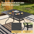 SUNCROWN 60"x37" Black Patio Outdoor Dining Table Metal Steel Slat Rectangular Bistro Table for Porch Deck Garden Backyard Poolside, 1.57" Umbrella Hole
