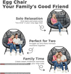 IRONCK Egg Chair Outdoor, Double Egg Lounge Chair with Thickened Padded Cushions and Headrests, 700 Lbs 2 Person Egg Loveseat for Garden, Indoor, Porch, Balcony, Patio, Dark Gray