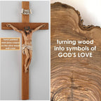 Crucifix Wall Cross - 14 Inch Olive Wood Wall Crucifix, Hand Painted Resin Jesus on Wooden Crucifix Catholic Home Decor Housewarming Religious Gifts