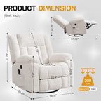 Korser Rocker Recliner, Glider Recliner Chairs for Adults, 360° Swivel Rocking Chair with Massage and Heating, Nursery Chair with Storage and USB Charging, Ivory White, Swivel Rocker Recliner
