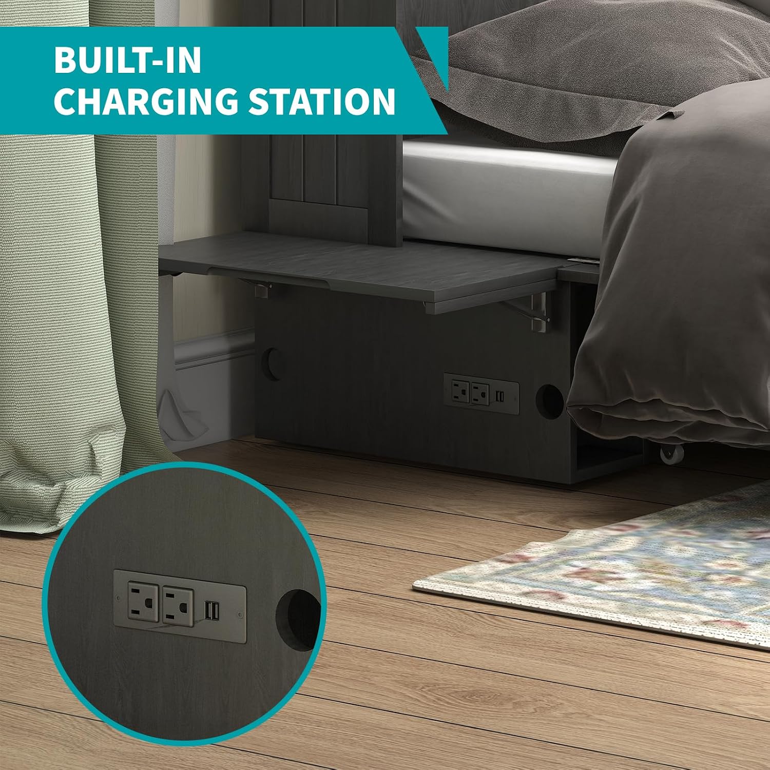 BALUS Queen Murphy Bed, Murphy Cabinet Bed with USB Charging Station-Grey | USB Charing Station, Spacious Drawer, Space Saving, Queen Bed Frame