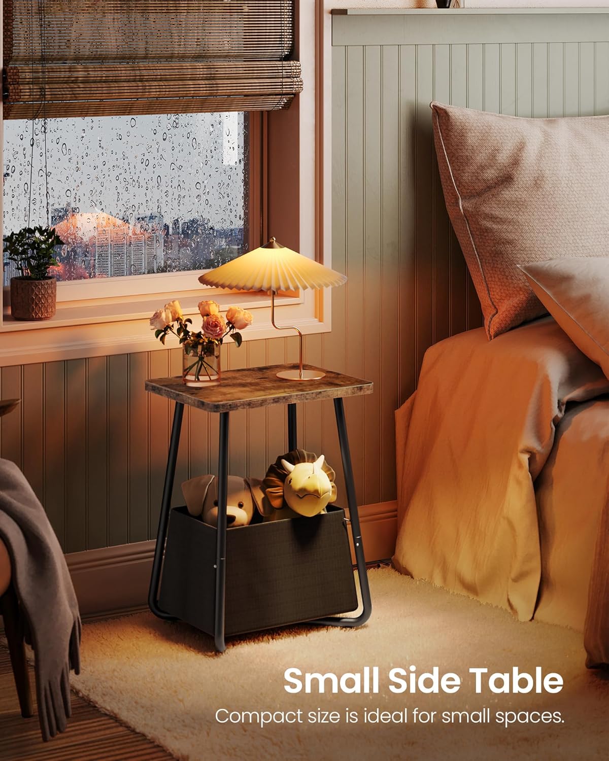 CHOEZON Nursery Side Table with Removable Fabric Basket, Small Side Table for Small Spaces, Nursery Nightstand for Couch, Bedroom, Living Room, Rustic Brown TBZ13BF