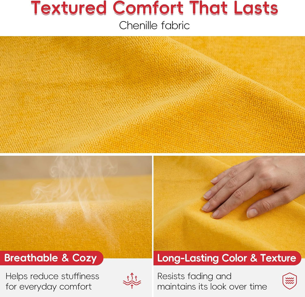 2.5FT Bean Bag Chair for Teens & Youth, Beanbag Chair with High-Density Foam Filling, Soft Chenille Boneless Reading Chair, Cozy Bean Bag for Bedroom, Reading & Dorm(Yellow, 31.5" W x 31.5" D x 20" H)