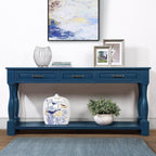 Merax Console Table with 4 Drawers, Retro Entryway Table with Open Storage Shelf for Entryway, Wood Side Table with Thick Legs for Living Room Bedroom, Navy Blue