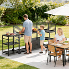 LEVELEVE Modular Outdoor Kitchen Island 5-Piece Set, Aluminum Outdoor Prep Station Grill Cart with Independent Sink, Storage Cabinets & Shelves for Backyard Patio Deck