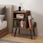 HedoAjim End Table with Charging Station, Narrow Side Table, Nightstand with shelfs, Slim Sofa Side Table, for Small Spaces, Living Room, Bedroom, Drak Walnut