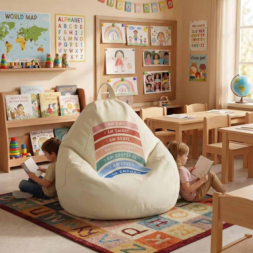 Tegeme Reading Calming Corner Supplies Storage Bean Bag Cover (No Filler) for Classroom Back to School Office Therapist Must Haves Calm Down Corner Supplies Boho Classroom Decor 31.5 x 35.4 inches