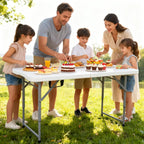 Folding Table, 4 FT Heavy Duty Plastic Foldable Table with Carrying Handle, Adjustable Height Portable Party Tables for Garden Party Picnic Camping BBQ Dining Kitchen Wedding Market Events