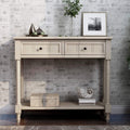 GDFStudio Daisy Series Console Table, Retro Grey Solid Pine Wood Frame with Two Storage Drawers and Bottom Shelf, Traditional Vintage Accent Furniture for Entryway, Living Room, or Dining Room