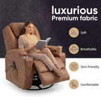 JUMMICO Small Swivel Rocker Recliner, 360 Rocking Chair Recliner with Massage, Upholstered Leathaire Rocker Recliner with Cup Holder for Living Room, Bedroom, Nursery (Dark Brown)