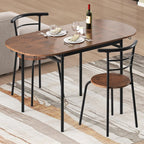 GOFLAME 3-Piece Drop Leaf Dining Table Set, Extendable Kitchen Breakfast Table with 2 Chairs, Space Saving Folding Dining Room Set for Home Kitchen, Apartment, Small Space, Rustic Brown
