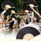 HJX Personalized Wedding Fans for Guests Custom Engraved Bulk Silk Folding Fans Favors for Party
