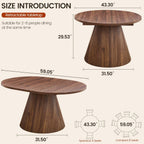 FurSch 43.3"-59" Extendable Oval Dining Table for 4-6-8, Round Adjustable Kitchen Table with Removable Leaves Space Saving, Transformer Dinner Table with Fluted Pedestal Base for Living Room (Walnut)