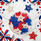 24Pcs 4th of July Rattan Stars Decoration Red White Blue Wicker Star Ornaments Patriotic Independence Day Home Decor for Vase Bowl Filler Table Centerpiece Party Decor DIY Craft