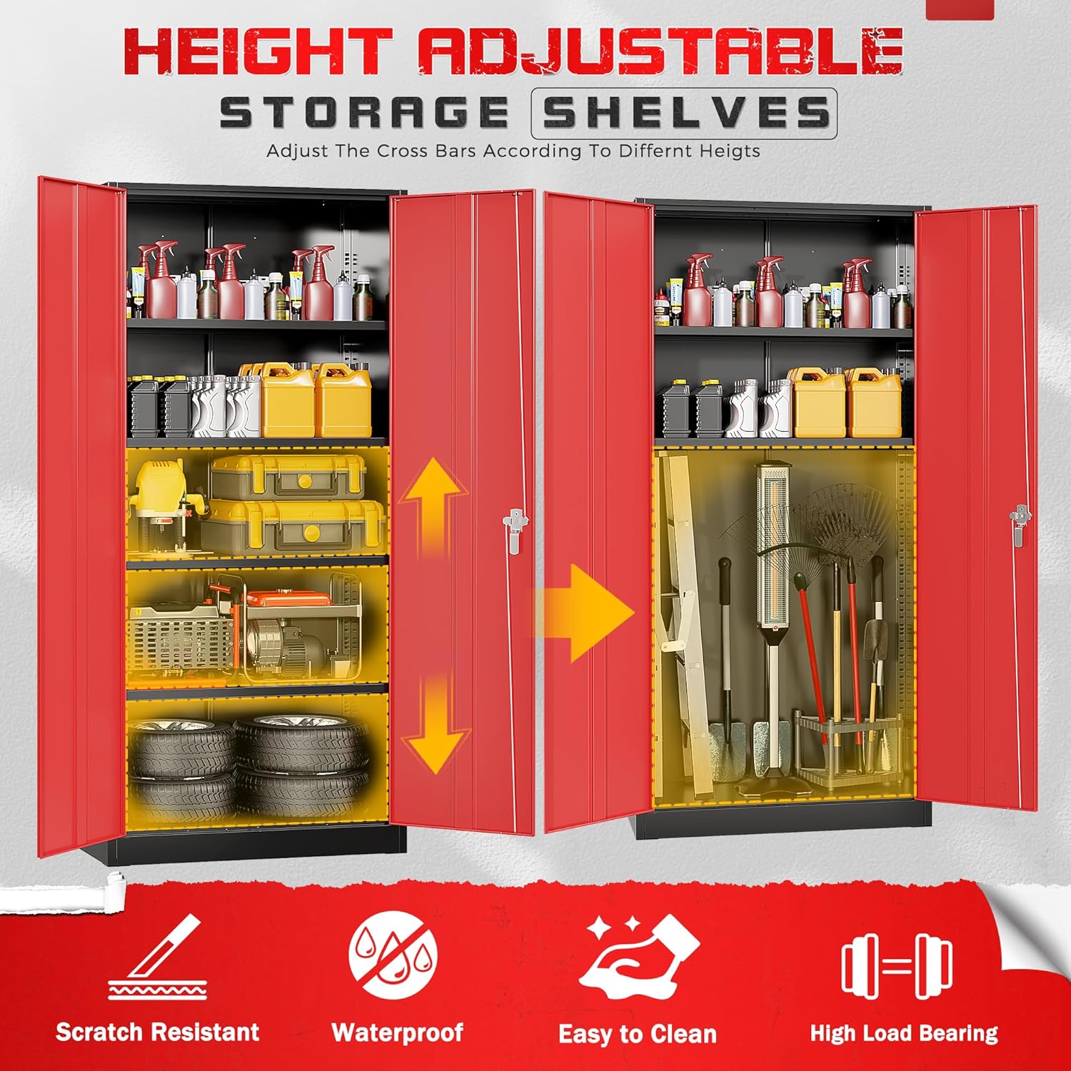 Bonusall 72" Metal Garage Storage Cabinet， Heavy-Duty Steel Cabinet with 2 Locking Doors & 5 Adjustable Shelves for Home