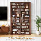 LEVNARY 71" Media Storage Tower, 22-Compartment Multimedia Cabinet with Adjustable Shelves, Fluted Grooved Sides, Anti-Tip Kit, for Movies, Games and Books (Walnut)