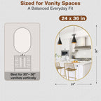 24x36 Inch Brushed Gold Oval Bathroom Mirror, Wall Mounted Vanity Mirror for Over Sink, Tempered Glass with Aluminum Frame, Vertical or Horizontal Hanging
