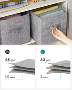 SONGMICS Storage Cubes, 11-Inch Non-Woven Fabric Bins with Double Handles, Set of 6, Closet Organizers for Shelves, Foldable, for Clothes, Cattail Gray UROB26LG