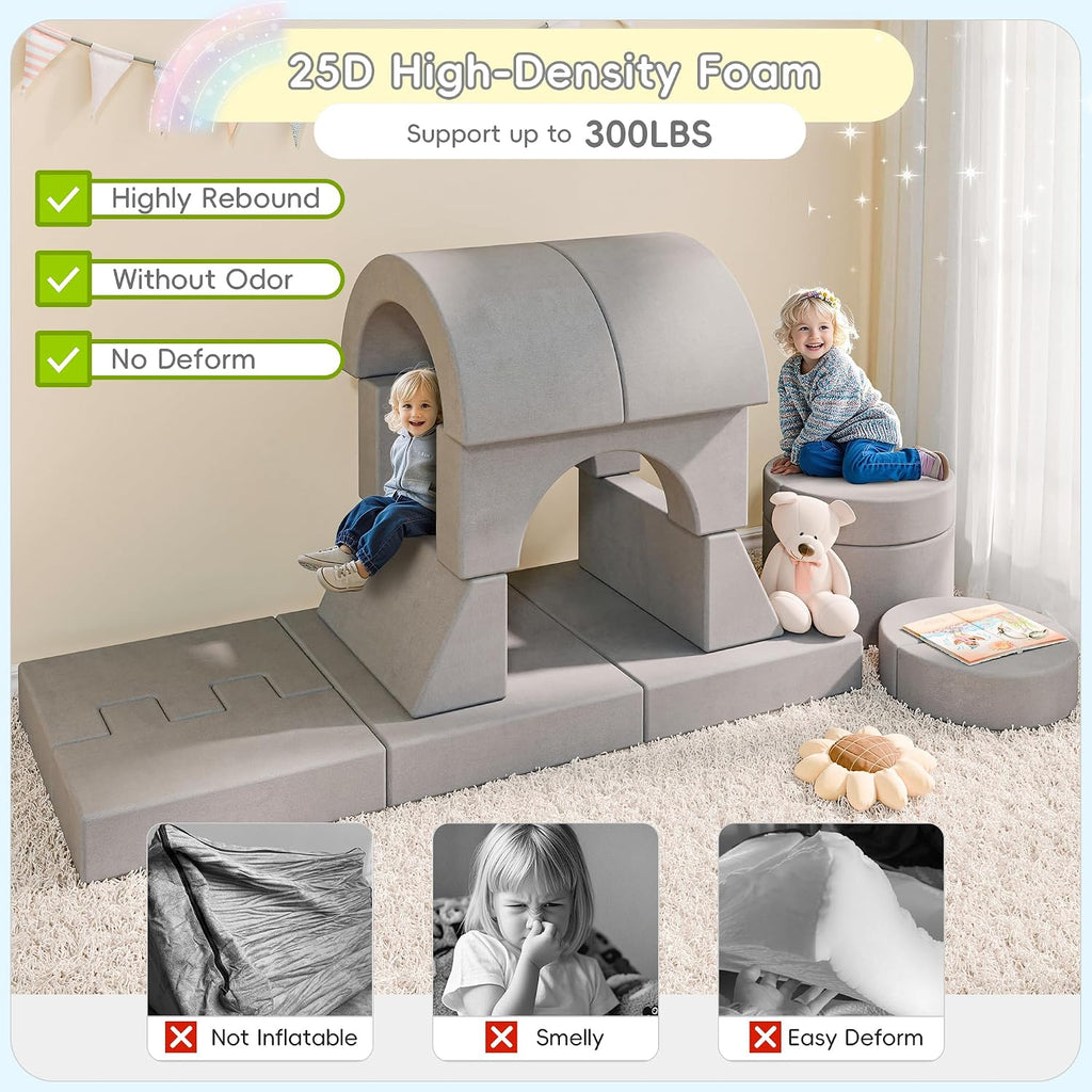 Betterhood 16pcs Modular Kids Play Couch, 1000+DIY Versatile Child Sectional Sofa for Playroom Bedroom, Convertible Foam Cushion for Boys & Girls, Grey
