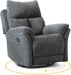 ANJ Swivel Rocker Recliner Chair Nursery Manual Glider Rocking Recliner Chairs for Adults, Fabric Rocking Chair Nursery, 360° Swivel Lazy Boy Recliner Chairs for Living Room, rv, Smoky Grey