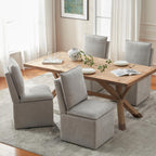 VKNOW Upholstered Dining Chairs, Modern Rolling Chairs with Storage and Wheels, Linen Armless Chair with Cushion and Backrest, Dining Room Chairs for Living Room Kitchen Bedroom, Light Grey