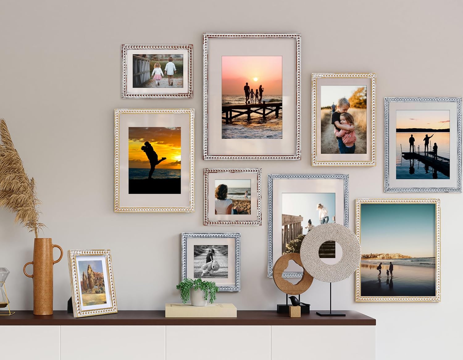 18x24 Rustic Picture Frame with Mat for 16x20, Farmhouse Boho Deco Distressed Beaded Wooden Plexiglass, Vertical or Horizontal Display Photo Gallery Poster Wall Mounting Frame, Natural