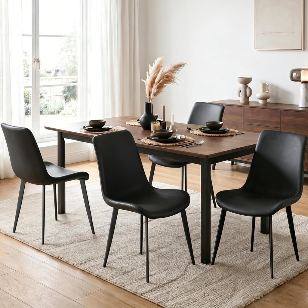 Modern Dining Chairs Set of 6, PU Leather Dining Room Chairs, Upholstered Kitchen Chairs with Ergonomic Backrest & Sturdy Metal Legs, Perfect for Dining Room, Living Room, Black