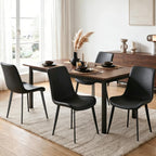 Black Dining Chairs Set of 8, Mid Century Modern Faux Leather Kitchen Chairs, Comfy Upholstered Dinner Chairs with Durable Metal Legs for Dinning Room Living Room Kitchen, Black