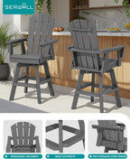 SERWALL Swivel Adirondack Barstools Set of 2, HDPE Outdoor Swivel Bar Chairs Set of 2 for Patio, Poolside, Garden, Grey