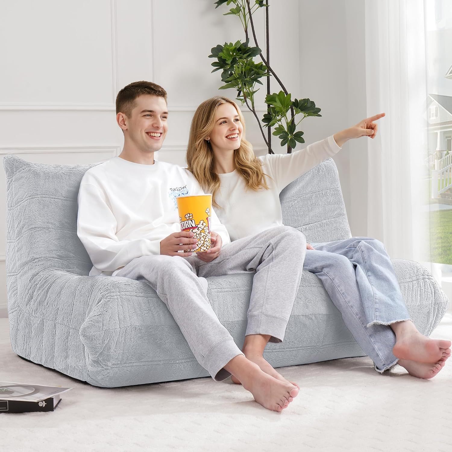 Bean Bag Loveseat Chair Big Sofa Beanbag Chair for Adults Fireside Chair Bean Bag Lounger with Memory Foam Filled for Home,Apartment or Gaming Venue（LGY Plush）