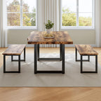 HIPIHOM 63" Dining Table with 2 Benches, Modern Kitchen Table and Chairs Set for 4 to 6 Persons, Thickened MDF Wooden Table for Kitchen, Dining Room