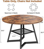 IRONCK 47.2" Round Dining Table for 4, Industrial Kitchen Table with Large Storage Shelf, Space Saving Wood Circle Dinner Table for Kitchen & Dining Room, Vintage
