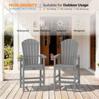 VINGLI Tall Adirondack Chair, All-Weather Plastic Adirondack Chair with Cup Holder Heavy-Duty Outdoor Barstools for Patio, Pool, Balcony,Backyard (Gray, 1 PCS)