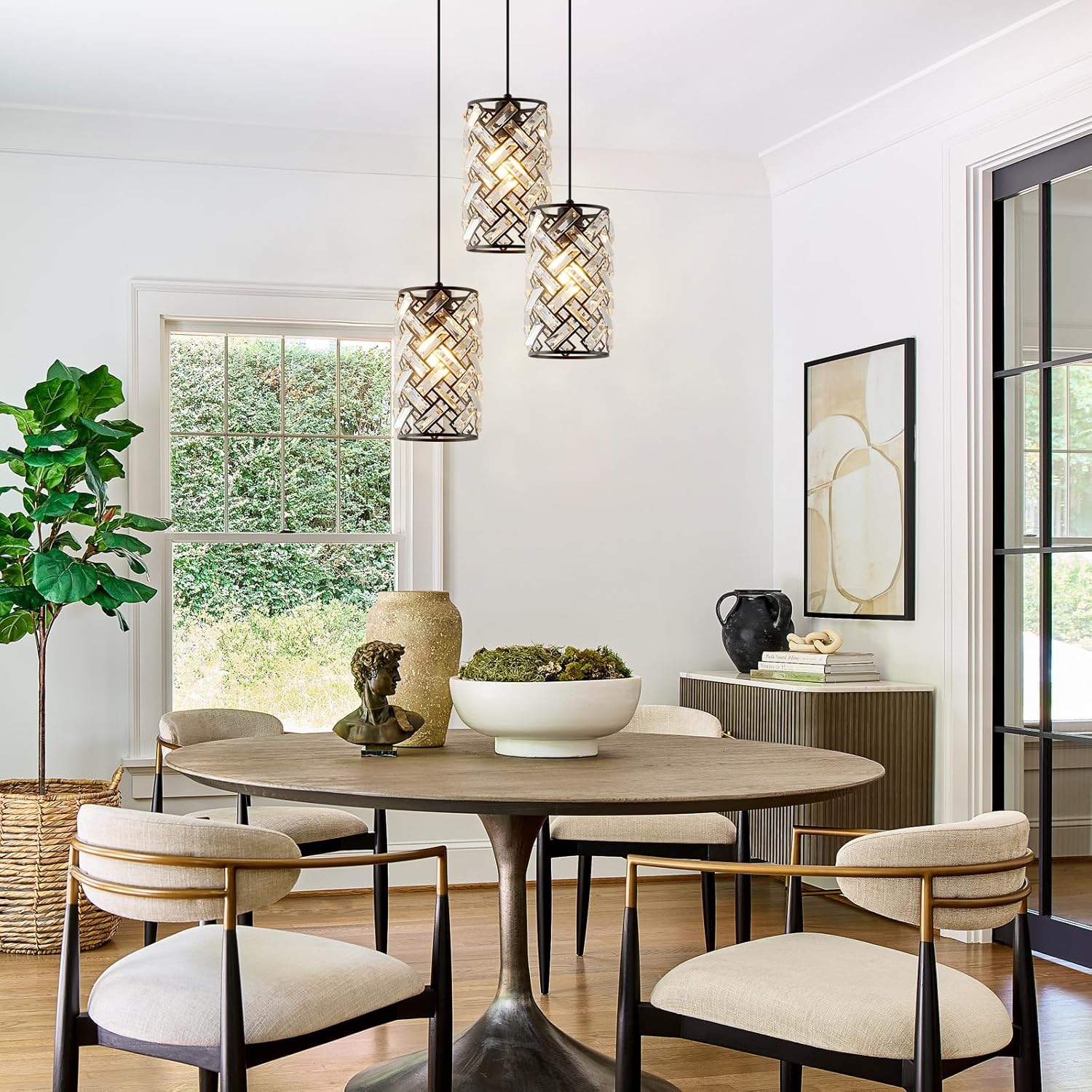 Black Crystal Pendant Light Fixture Modern Mini Chandelier Hanging Light for Kitchen Island, Dining Room, Bedroom, Hallway, Living Room, Porch