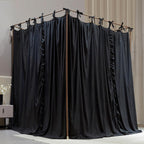 AIOOO 4 Corners Post Princess Curtain Bed Canopy Double Layer Cozy Mosquito Net Mesh and Cloth for Adults Bedroom Decoration (Double-Black/Black, 64" W*82" L*82"*H/(Queen))